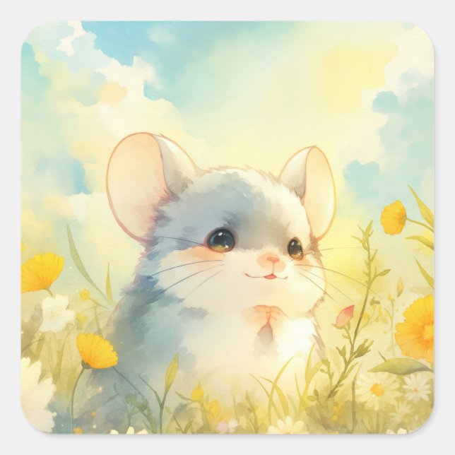 Chinchilla Joyful Glimpse of Wildflowers Square Sticker (Front)