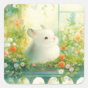 Chinchilla Peaceful Garden Retreat Square Sticker