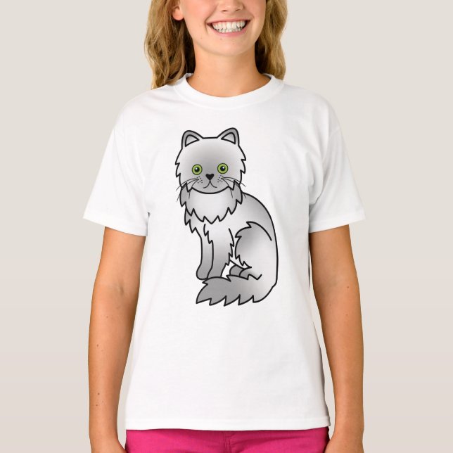 Chinchilla Persian Cute Cartoon Cat Illustration T-Shirt (Front)