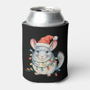 Chinchilla Santa Hat Christmas Xmas Lights Can Cooler