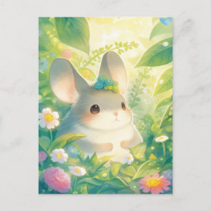 Chinchilla with Blue Flower Crown in Sunny Garden Postcard