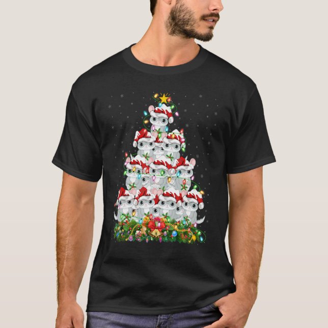 Chinchilla   Xmas Lights Santa Chinchilla Christma T-Shirt (Front)