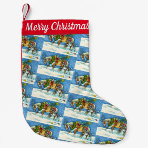 CHINCOTEAGUE CHRISTMAS PONIES, SLEIGH BELLS & TOYS SMALL CHRISTMAS STOCKING