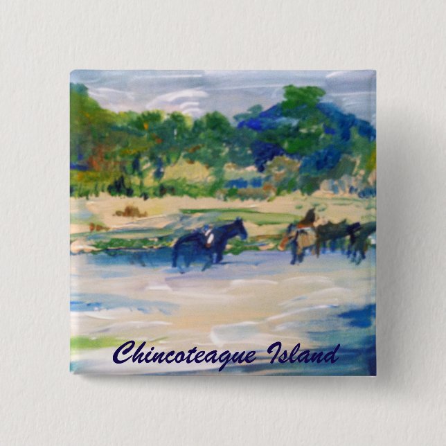 Chincoteague Island Horse painting 15 Cm Square Badge (Front)