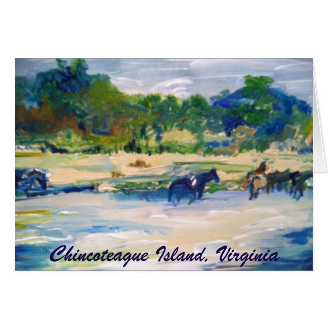 Chincoteague Island Horse painting card (Front Horizontal)
