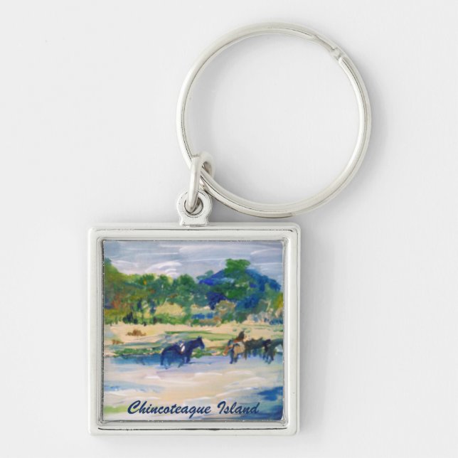 Chincoteague Island Horse painting Key Ring (Front)