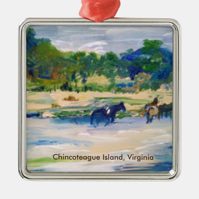 Chincoteague Island Horse Painting Metal Tree Decoration (Front)