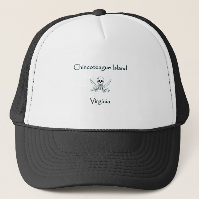 Chincoteague Island Jolly Roger Pirate Trucker Hat (Front)