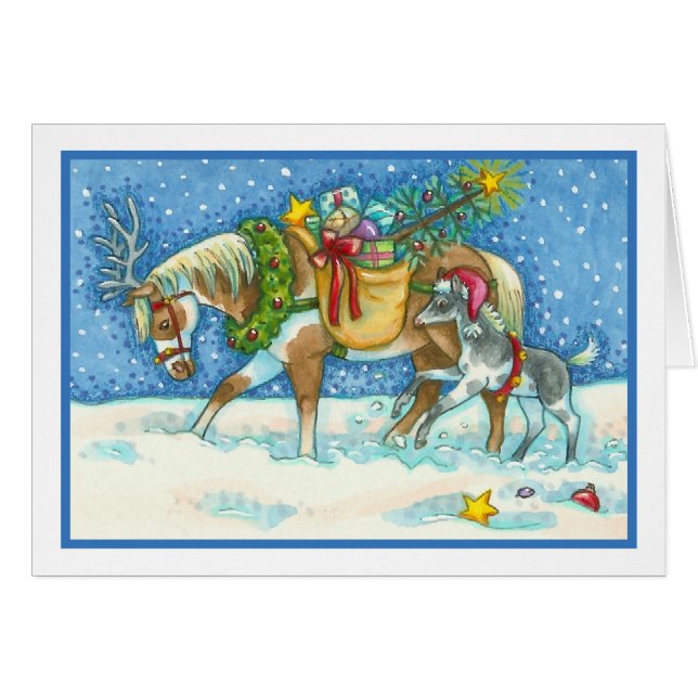 CHINCOTEAGUE PONIES CHRISTMAS GREETING CARD Blank (Front Horizontal)