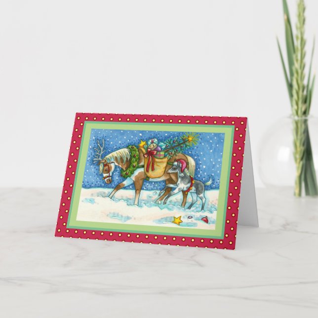 CHINCOTEAGUE PONIES & CHRISTMAS WISHES Verse Holiday Card (Front)