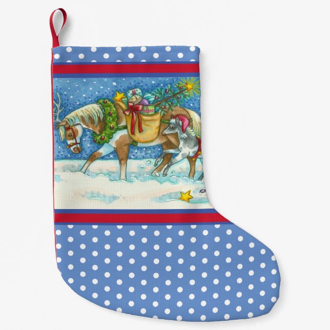 CHINCOTEAGUE PONIES GOING HOME FOR CHRISTMAS, CUTE SMALL CHRISTMAS STOCKING (Front)