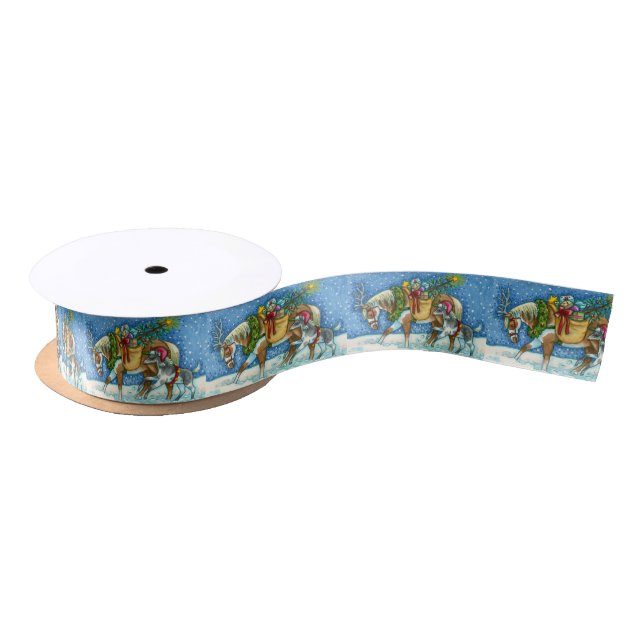 CHINCOTEAGUE PONIES, HOLIDAY CHRISTMAS HORSE SATIN RIBBON (Spool)