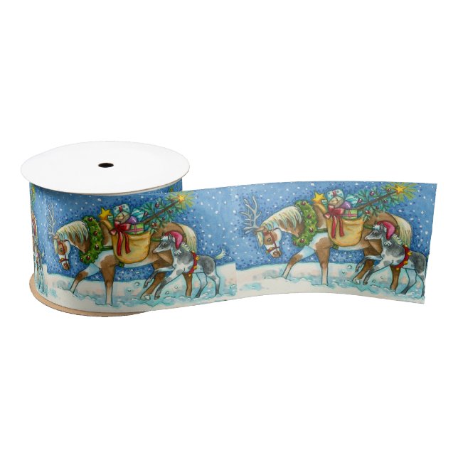 CHINCOTEAGUE PONIES, HOLIDAY CHRISTMAS HORSE SATIN RIBBON (Spool)