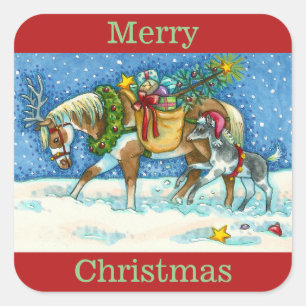 CHINCOTEAGUE PONIES & HOLIDAY WISHES, CHRISTMAS SQUARE STICKER
