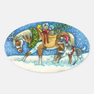 CHINCOTEAGUE PONIES & HOLIDAY WISHES HORSE OVAL STICKER