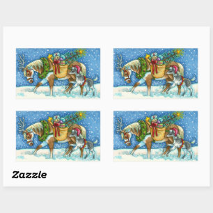 CHINCOTEAGUE PONIES & HOLIDAY WISHES HORSE RECTANGULAR STICKER