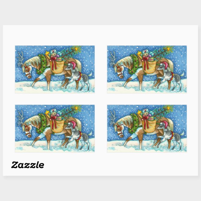 CHINCOTEAGUE PONIES & HOLIDAY WISHES HORSE RECTANGULAR STICKER (Sheet)
