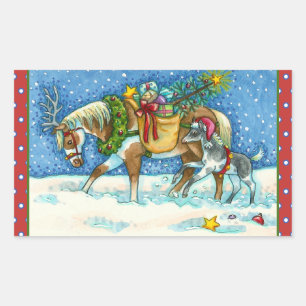 CHINCOTEAGUE PONIES & HOLIDAY WISHES HORSE RECTANGULAR STICKER