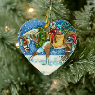 CHINCOTEAGUE PONIES, MERRY CHRISTMAS COLT & GIFTS CERAMIC TREE DECORATION