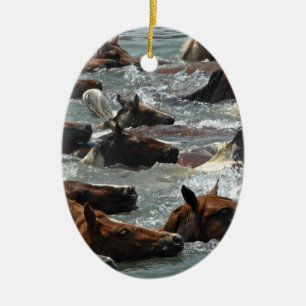 Chincoteague Pony Swim Ceramic Tree Decoration