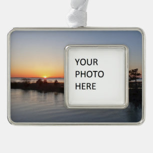 Chincoteague Sunset I Virginia Landscape Silver Plated Framed Ornament