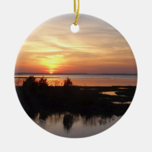Chincoteague Sunset II Virginia Landscape Ceramic Tree Decoration