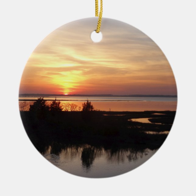 Chincoteague Sunset II Virginia Landscape Ceramic Tree Decoration (Front)