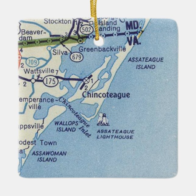 Chincoteague VA Vintage Map Ceramic Ornament (Front)
