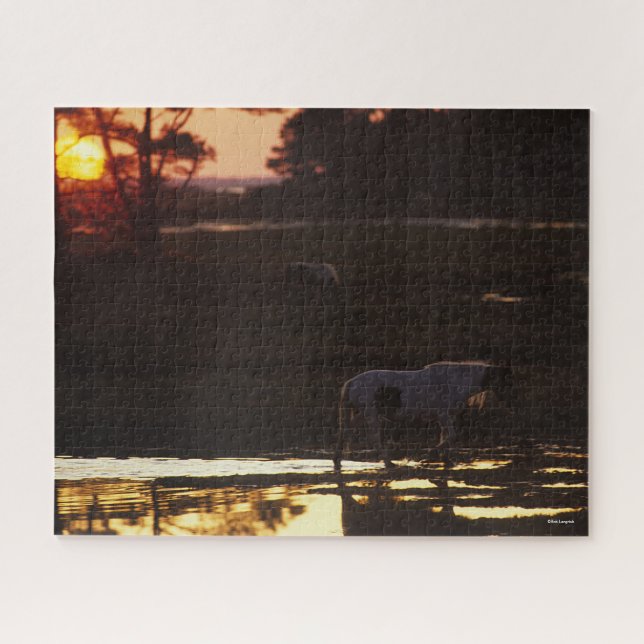 Chincoteague Walking in Water At Sunset Jigsaw Puzzle (Horizontal)