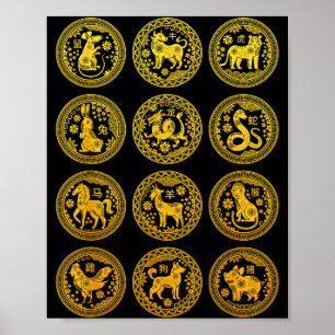 Chinese 12 Animals Zodiac Signs Happy Lunar New Ye