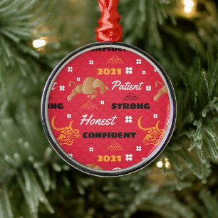 Chinese 2021 Year of the Ox Traits Metal Tree Decoration