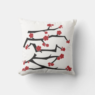 Chinese Ai Love Cherry Blossoms Red Sakura Wedding Cushion