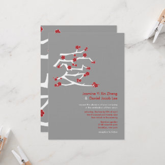 Chinese Ai Love Cherry Blossoms Red Sakura Wedding Invitation