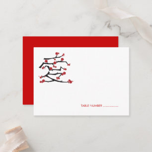 Chinese Ai Love Cherry Blossoms Red Sakura Wedding Place Card