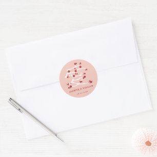 Chinese Ai Love Red Cherry Blossoms Engagement Cla Classic Round Sticker