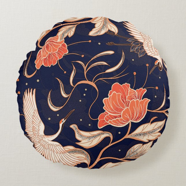 Chinese ancient style beautiful petals round cushion (Front)