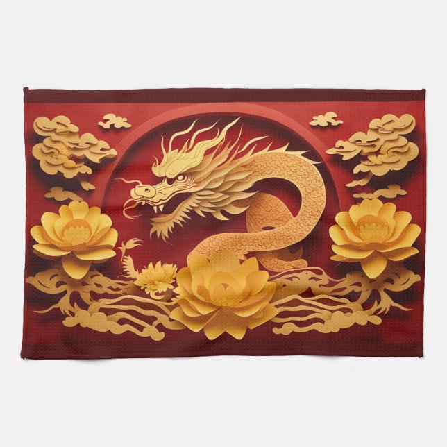 Chinese and Vietnamese Wood Dragon Year 2024 KT Tea Towel (Horizontal)