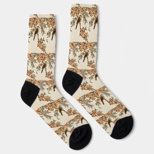 Chinese Antique Flower & Bird, Vintage Garden Socks