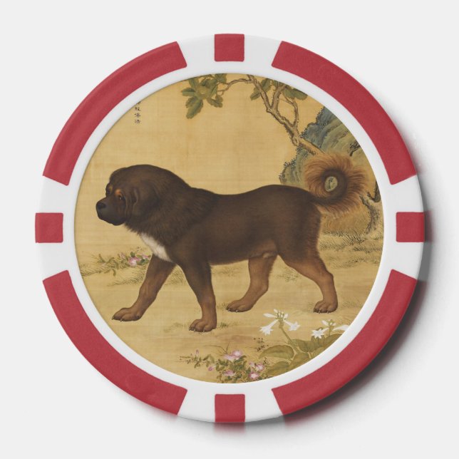 Chinese Art 1747 The Dog  & Flowers  &Tree Pattern Poker Chips (Front)