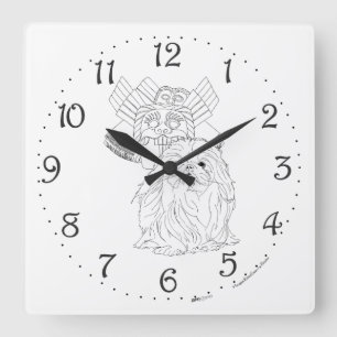 Chinese Art and Pekingese Dog Square Wall Clock