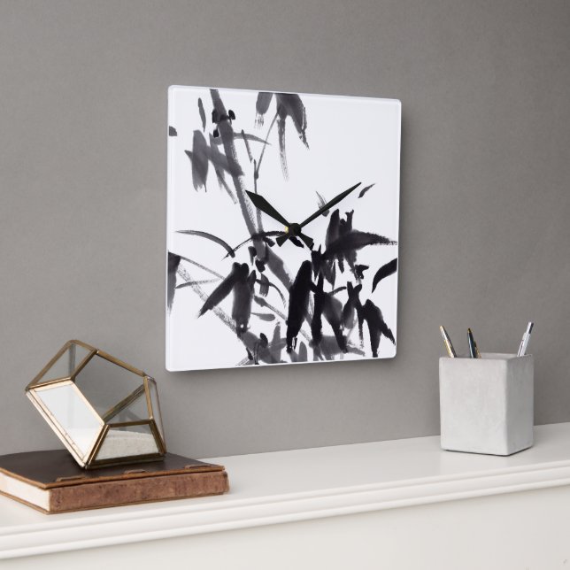 Chinese art with bamboo square wall clock (Office)