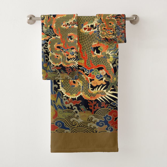 Chinese Asian Dragon Colourful Art Bath Towel Set (Insitu)