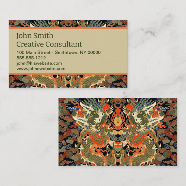 Chinese Asian Dragon Colourful Art Business Card (Front/Back)