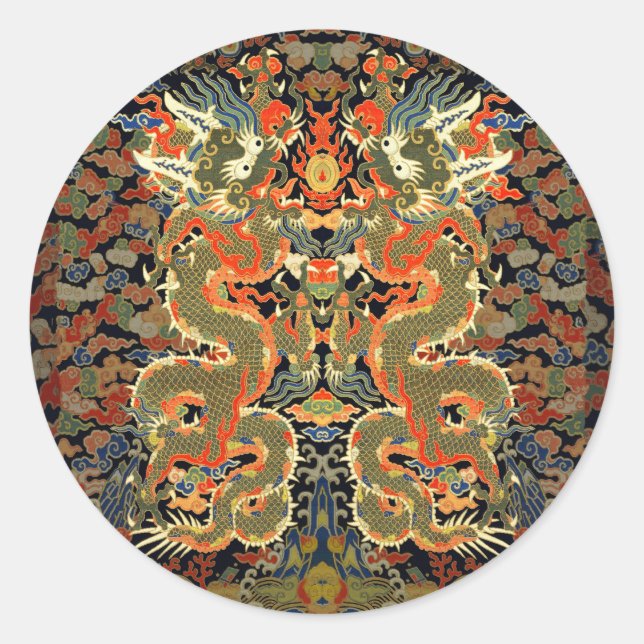 Chinese Asian Dragon Colourful Art Classic Round Sticker (Front)