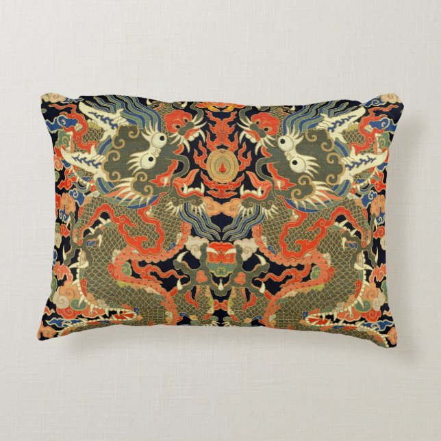 Chinese Asian Dragon Colourful Art Decorative Cushion (Back)