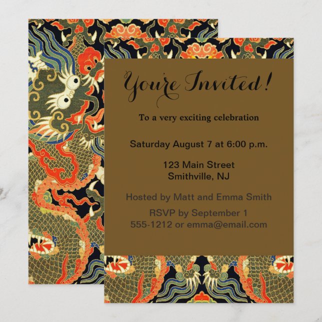Chinese Asian Dragon Colourful Art Invitation (Front/Back)