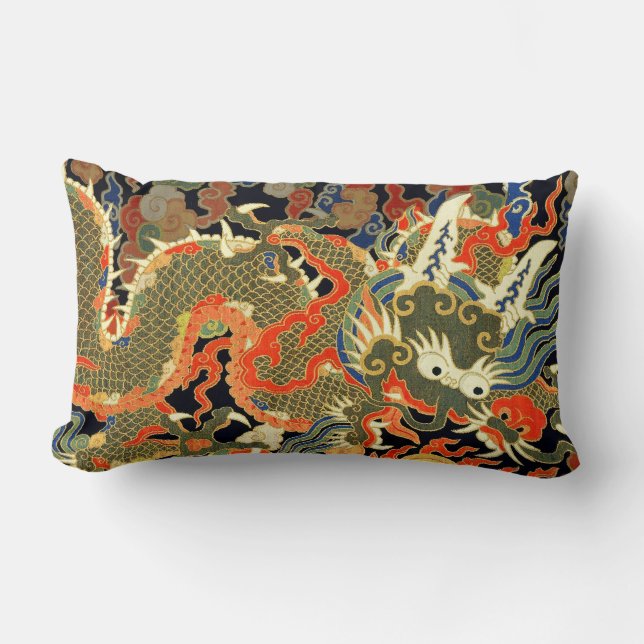 Chinese Asian Dragon Colourful Art Lumbar Cushion (Front)