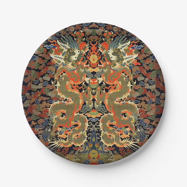 Chinese Asian Dragon Colourful Art Paper Plate (Front)