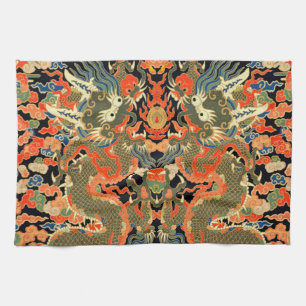 Chinese Asian Dragon Colourful Art Tea Towel