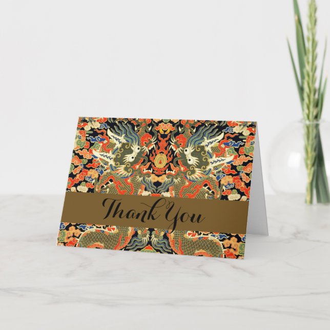 Chinese Asian Dragon Colourful Art Thank You Card (Front)